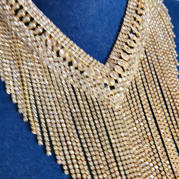 Stunning Bling Statement Gold and Crystal Necklace and Earrings Set New - Picture 8 of 14